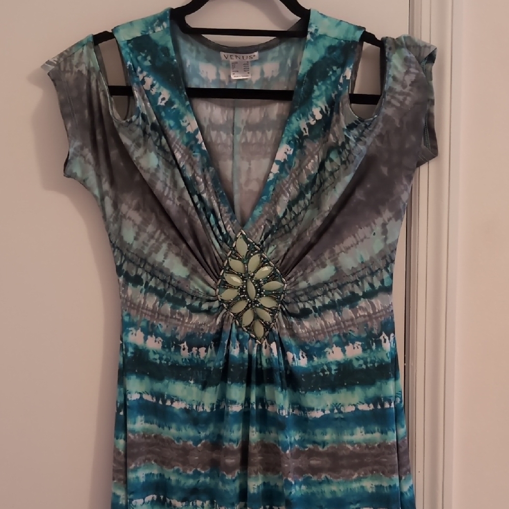 VENUS Blue and Green Tie-Dye Dress
